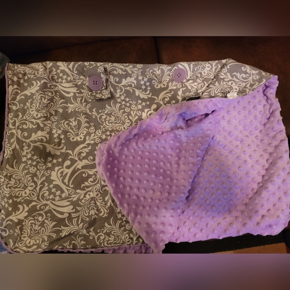 Car Seat Canopy Cover | Gray & White Paisley Printed w/ Lavender Minky Fabric - Picture 4 of 6